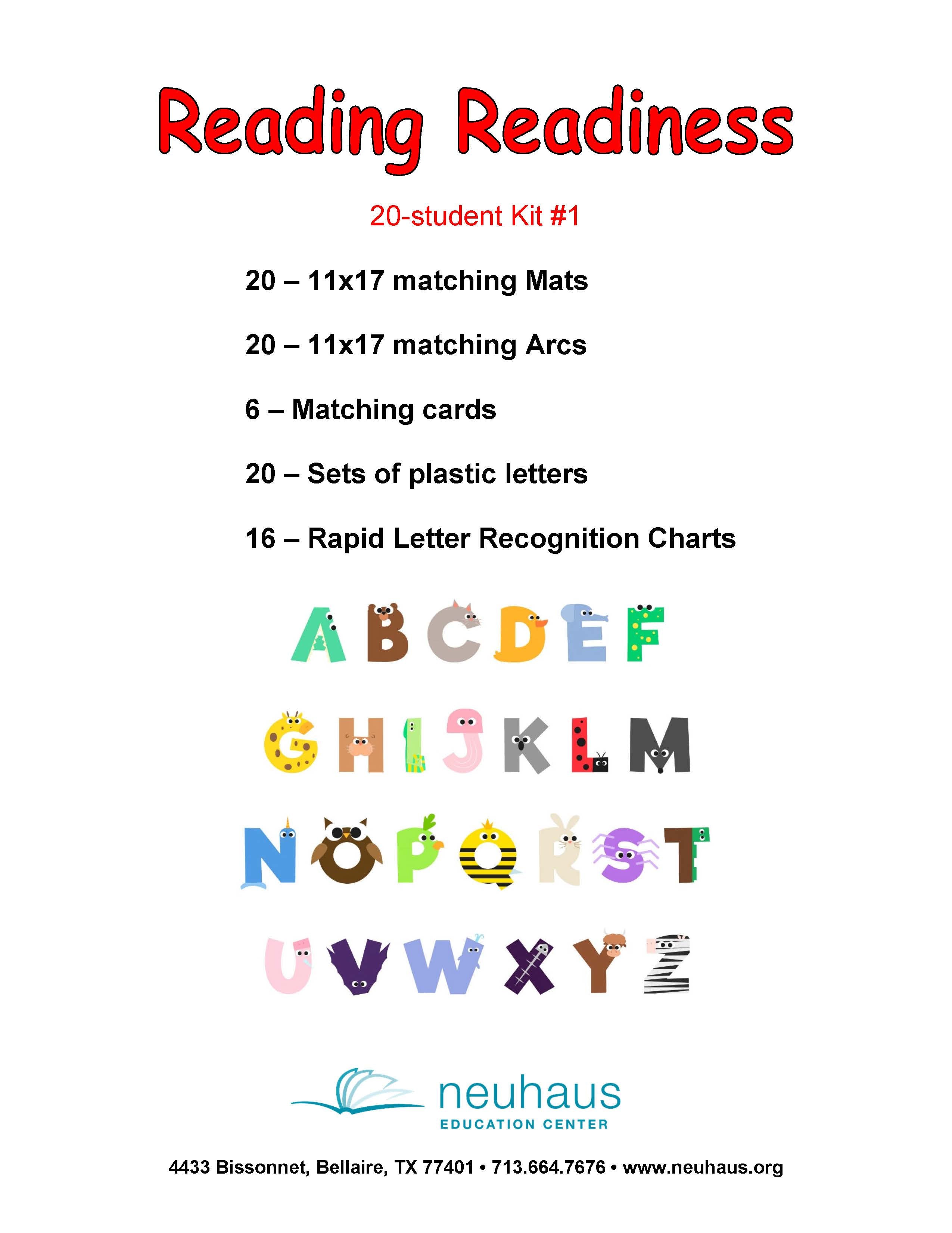 Reading Readiness Kit 1 - 20 Students - Unlaminated cover
